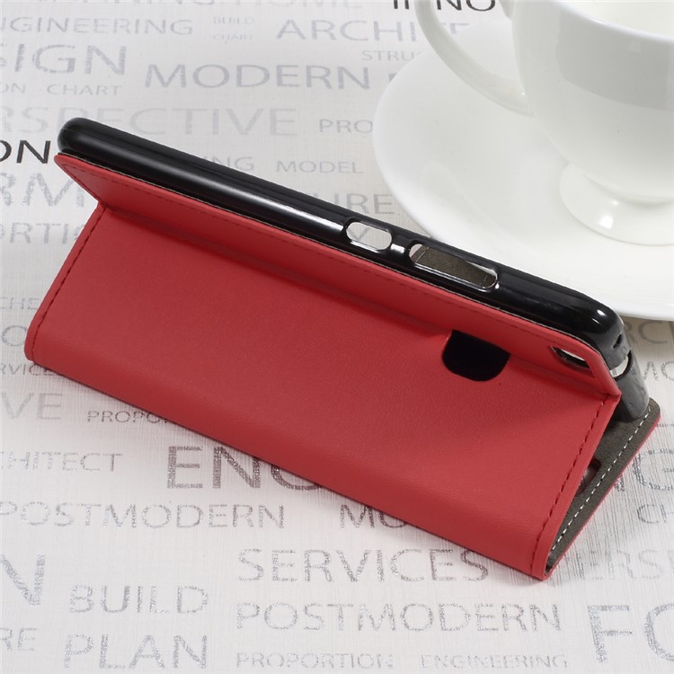 PU Leather Wallet Cell Phone Case for Huawei P10 Lite - Red-5