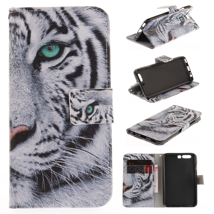 Pattern Printing Leather Wallet Case for Huawei P10 - Tiger Pattern-1