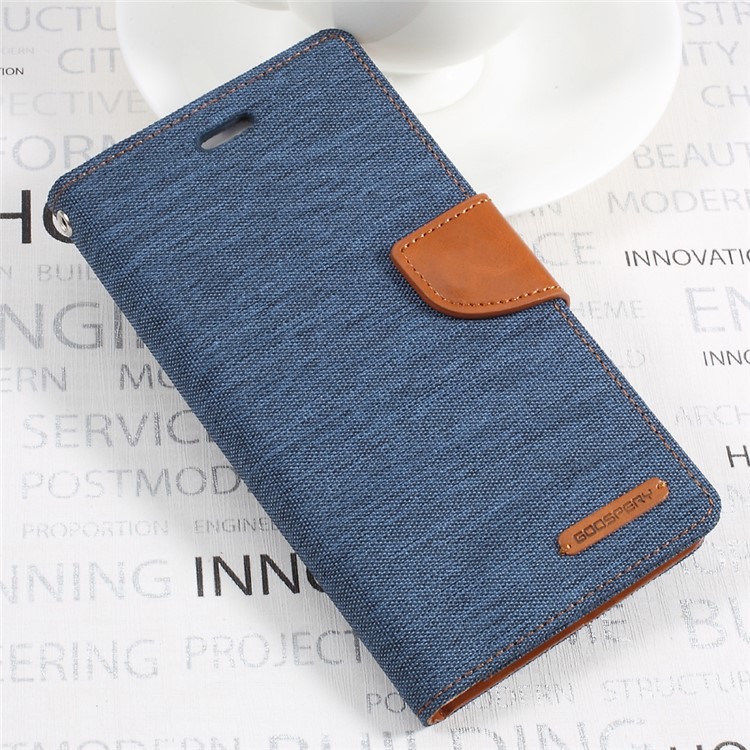MERCURY GOOSPERY Canvas Diary Leather Case with Wallet Slots for Huawei P10 Plus - Dark Blue-3
