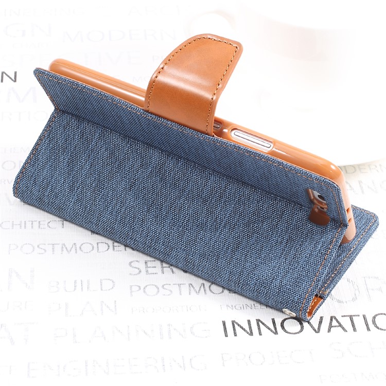 MERCURY GOOSPERY Canvas Diary Leather Case with Wallet Slots for Huawei P10 Plus - Dark Blue-5