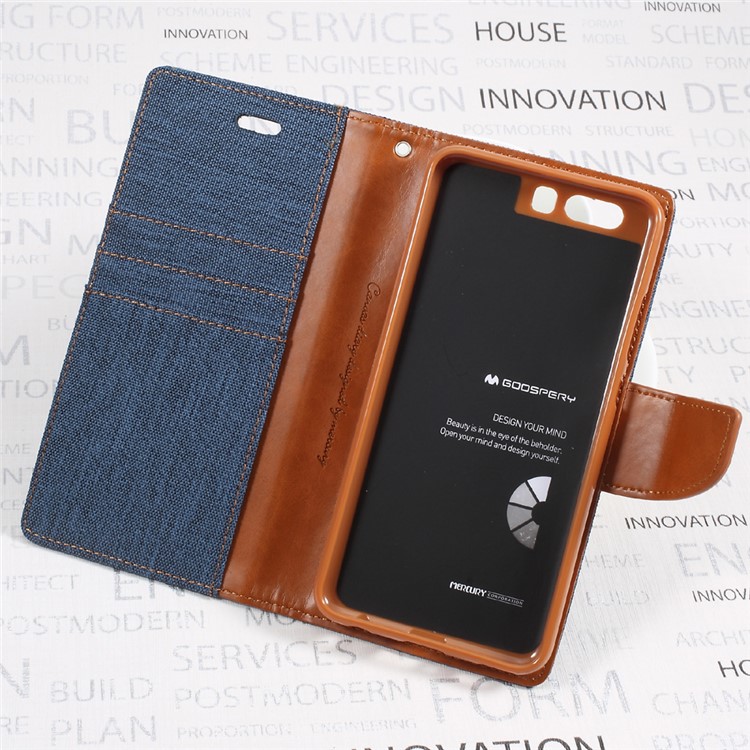 MERCURY GOOSPERY Canvas Diary Leather Case with Wallet Slots for Huawei P10 Plus - Dark Blue-7