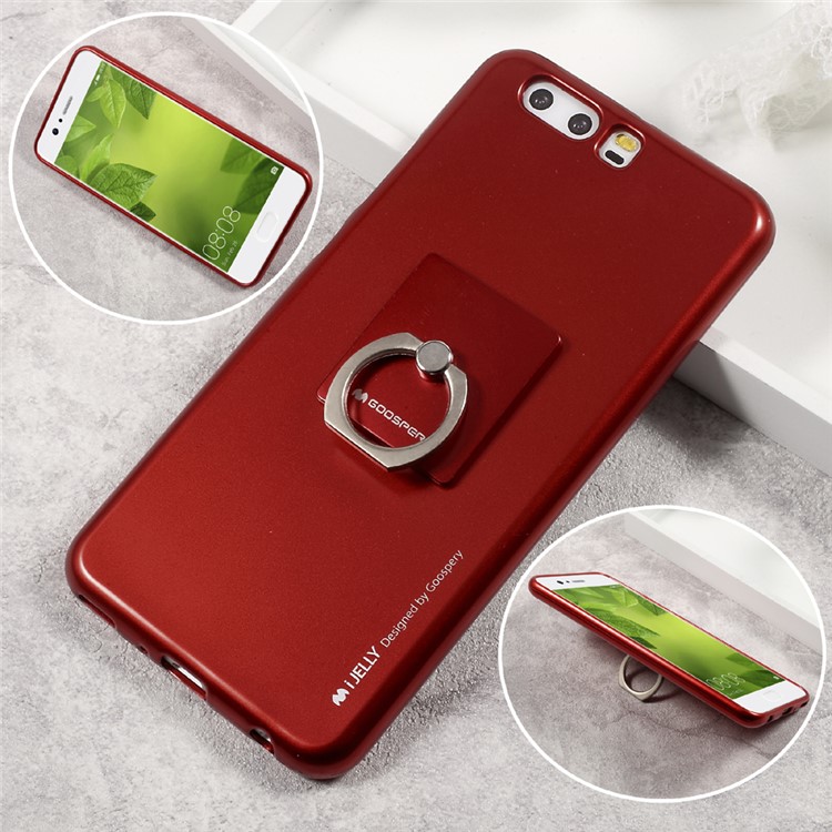 MERCURY GOOSPERY for Huawei P10 Plus Finger Ring Kickstand TPU Phone Cover - Red-1