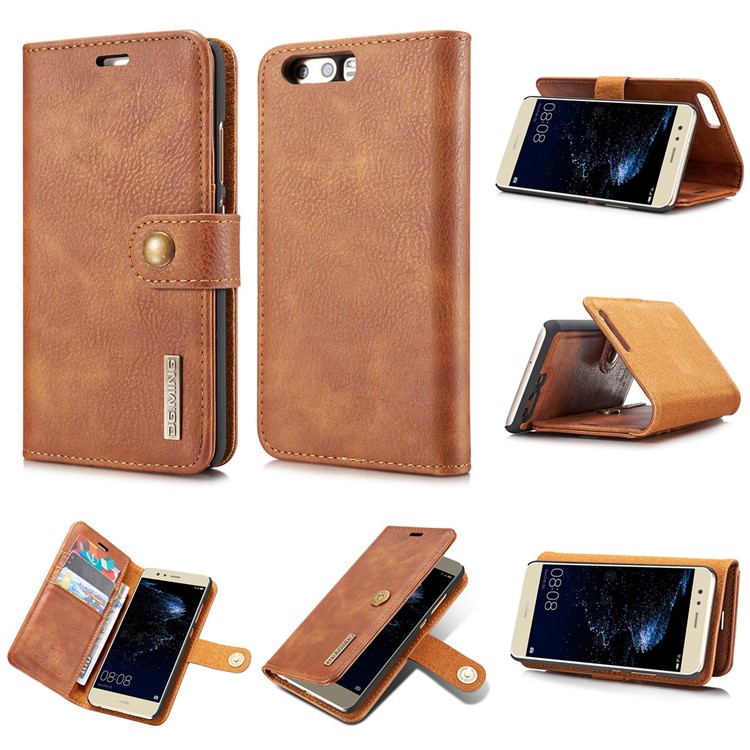 DG.MING Detachable 2-in-1 Split Leather Wallet Case Shell for Huawei P10 Plus - Brown-1