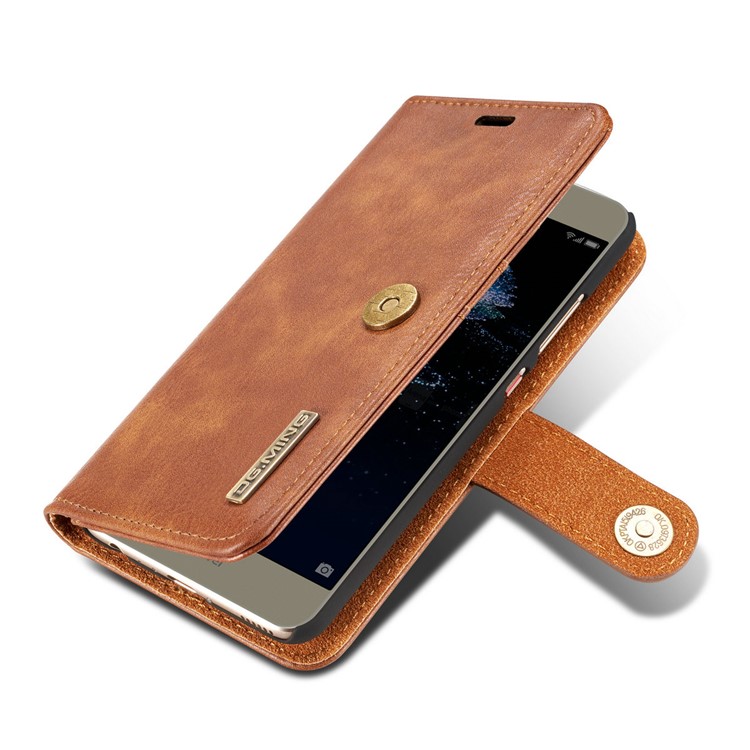 DG.MING Detachable 2-in-1 Split Leather Wallet Case Shell for Huawei P10 Plus - Brown-12