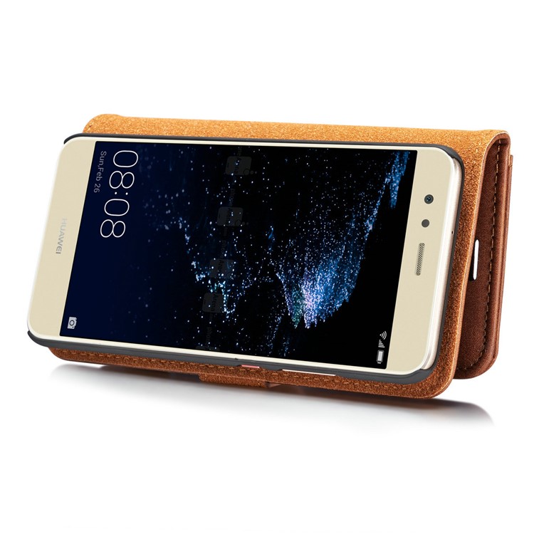 DG.MING Detachable 2-in-1 Split Leather Wallet Case Shell for Huawei P10 Plus - Brown-13