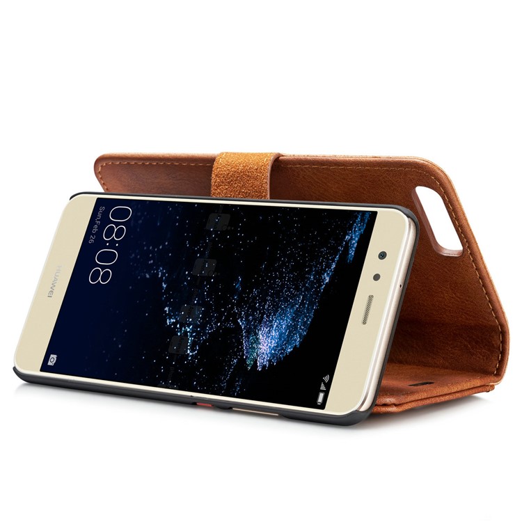 DG.MING Detachable 2-in-1 Split Leather Wallet Case Shell for Huawei P10 Plus - Brown-14