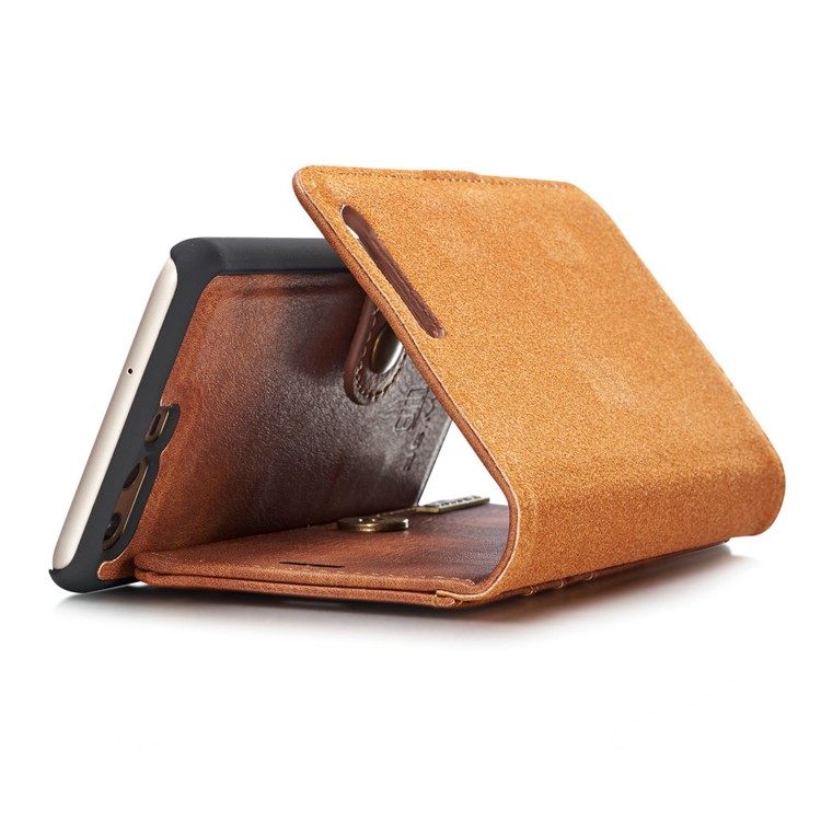 DG.MING Detachable 2-in-1 Split Leather Wallet Case Shell for Huawei P10 Plus - Brown-15