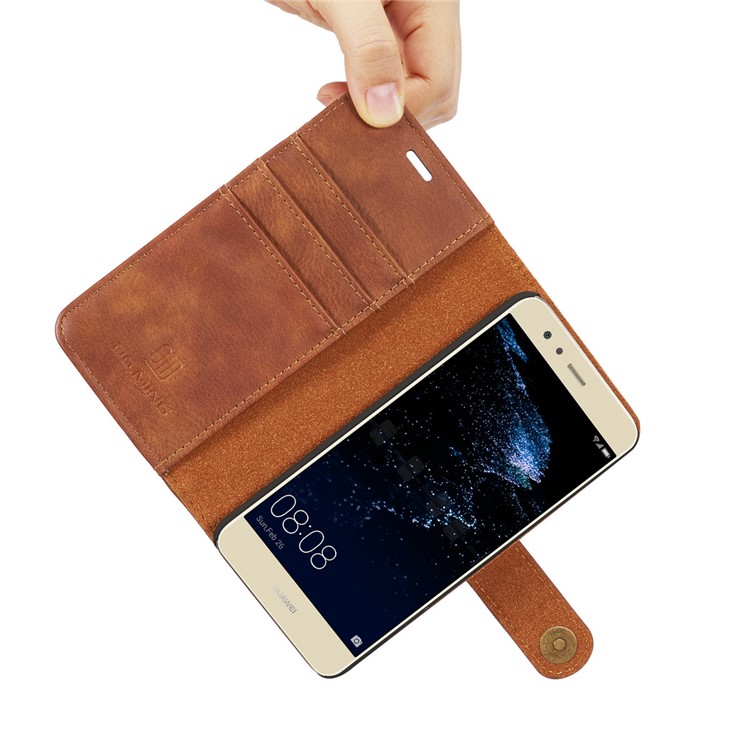 DG.MING Detachable 2-in-1 Split Leather Wallet Case Shell for Huawei P10 Plus - Brown-16