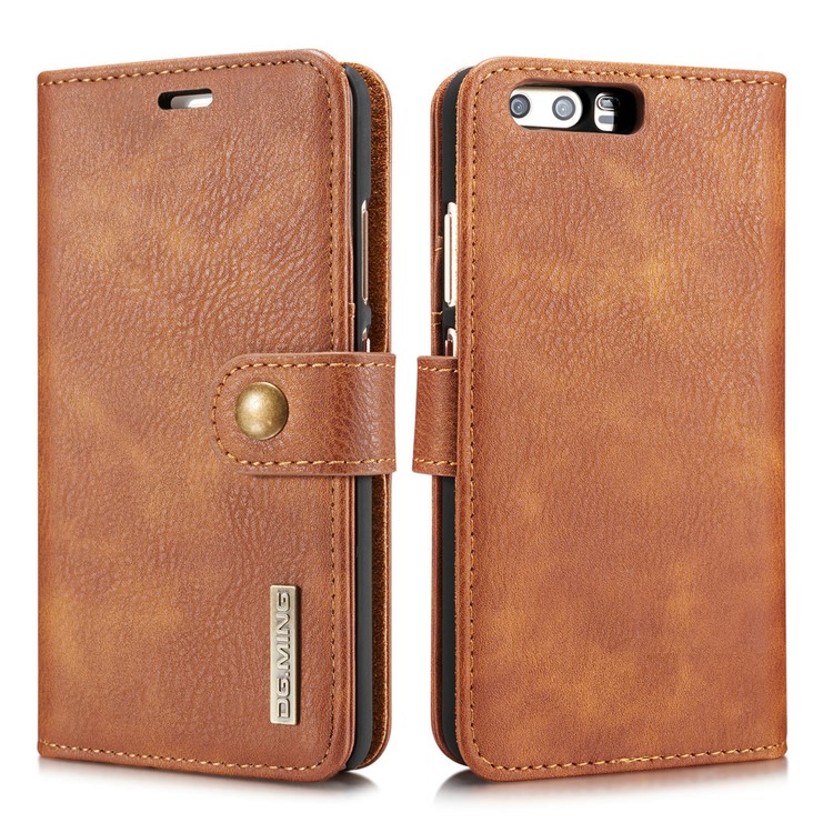 DG.MING Detachable 2-in-1 Split Leather Wallet Case Shell for Huawei P10 Plus - Brown-3