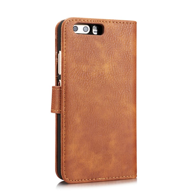 DG.MING Detachable 2-in-1 Split Leather Wallet Case Shell for Huawei P10 Plus - Brown-7