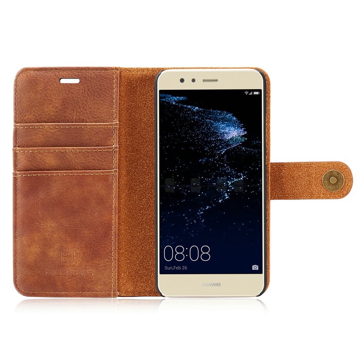 DG.MING Detachable 2-in-1 Split Leather Wallet Case Shell for Huawei P10 Plus - Brown-8