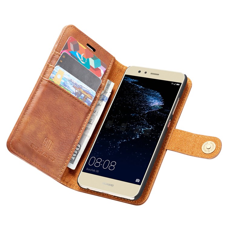 DG.MING Detachable 2-in-1 Split Leather Wallet Case Shell for Huawei P10 Plus - Brown-9