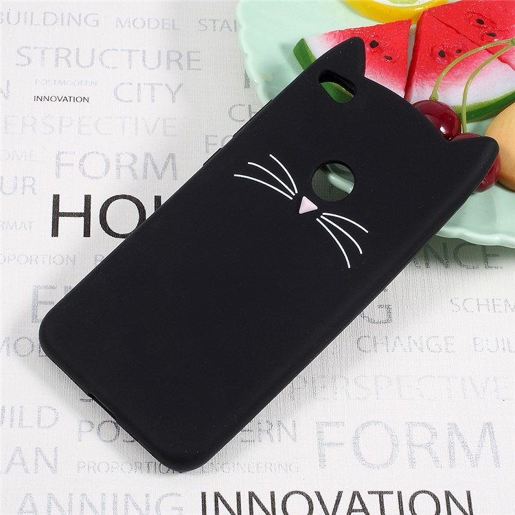 Cute 3D Moustache Cat Silicona móvil de la carcasa móvil para Huawei P8 Lite(2017) / honor 8 Lite - Negro-1