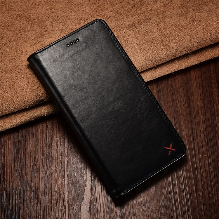 XOOMZ Auto-absorbed Genuine Leather Wallet Cell Phone Case for Huawei P10 Plus - Black-2