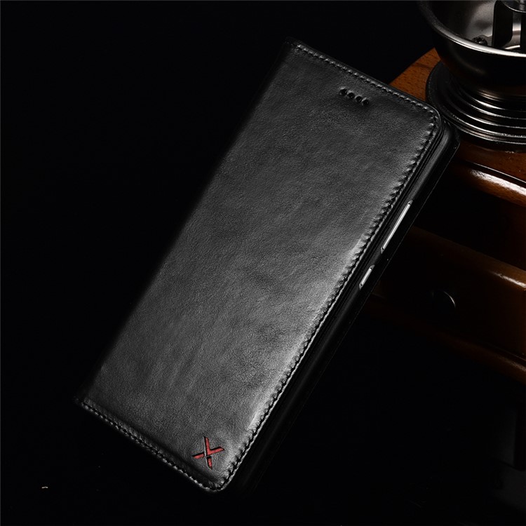 XOOMZ Auto-absorbed Genuine Leather Wallet Cell Phone Case for Huawei P10 Plus - Black-3