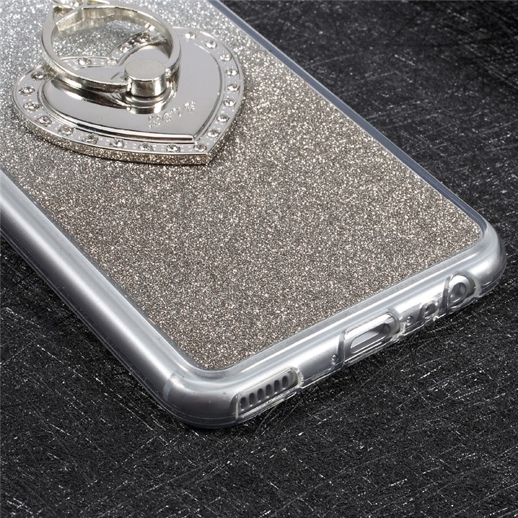 Gradient Glittery Powder TPU Ring Kickstand Mobile Casing for Huawei P10 Plus - Grey-7