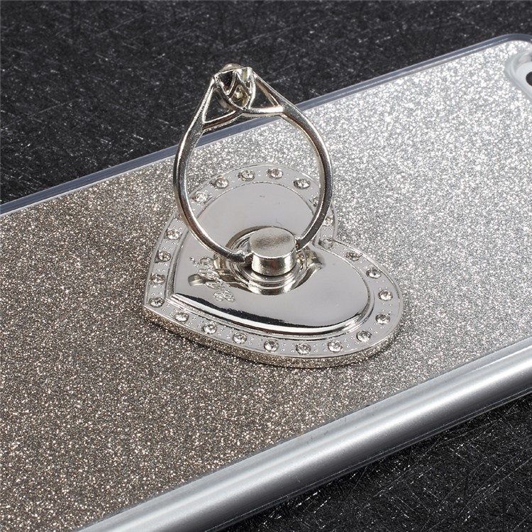 Gradient Glittery Powder TPU Ring Kickstand Mobile Casing for Huawei P10 Plus - Grey-8