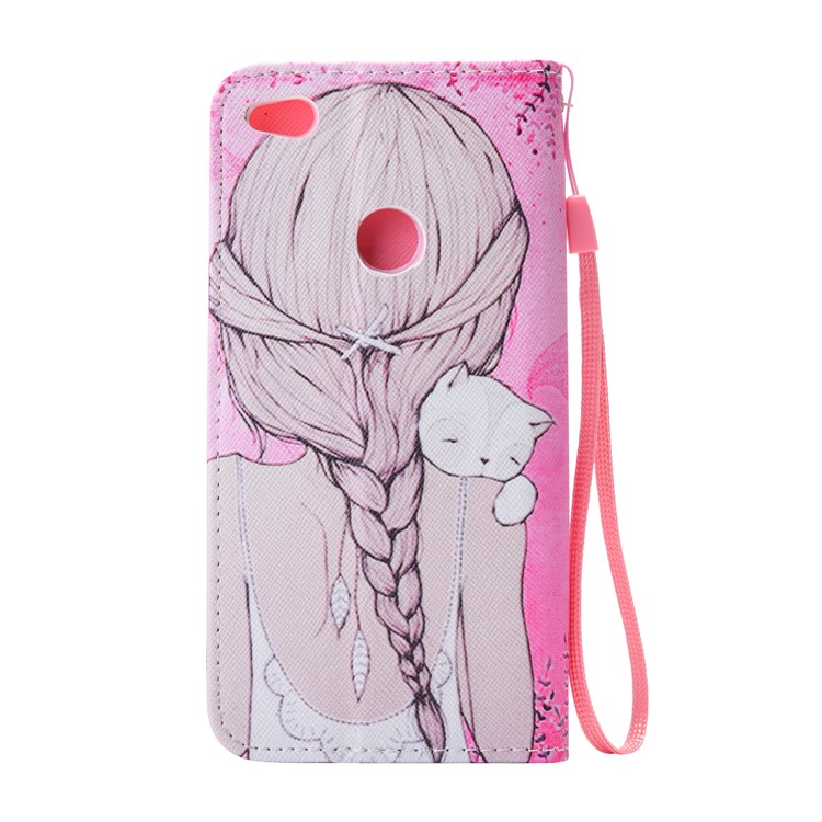 For Huawei P8 Lite (2017) / Honor 8 Lite Patterned Stand Leather Wallet Case - Girl Hugging A Cat-2