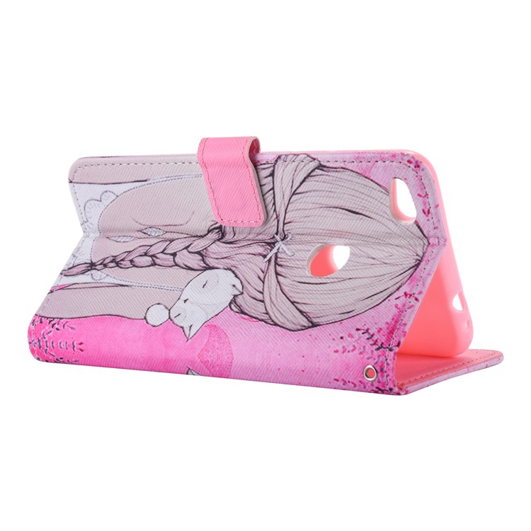 For Huawei P8 Lite (2017) / Honor 8 Lite Patterned Stand Leather Wallet Case - Girl Hugging A Cat-4