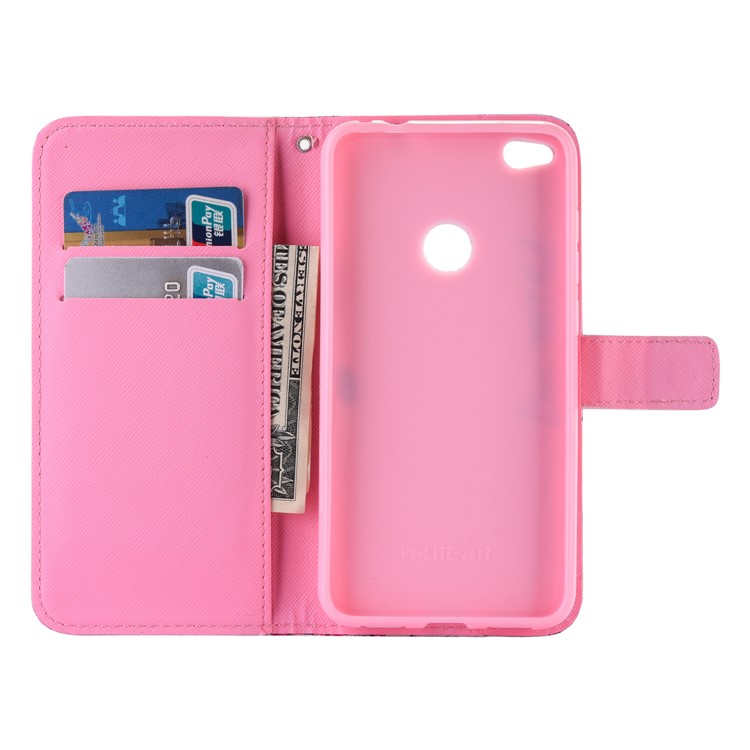 For Huawei P8 Lite (2017) / Honor 8 Lite Patterned Stand Leather Wallet Case - Girl Hugging A Cat-5