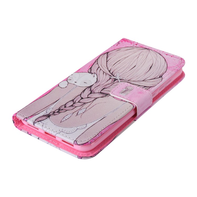 For Huawei P8 Lite (2017) / Honor 8 Lite Patterned Stand Leather Wallet Case - Girl Hugging A Cat-6