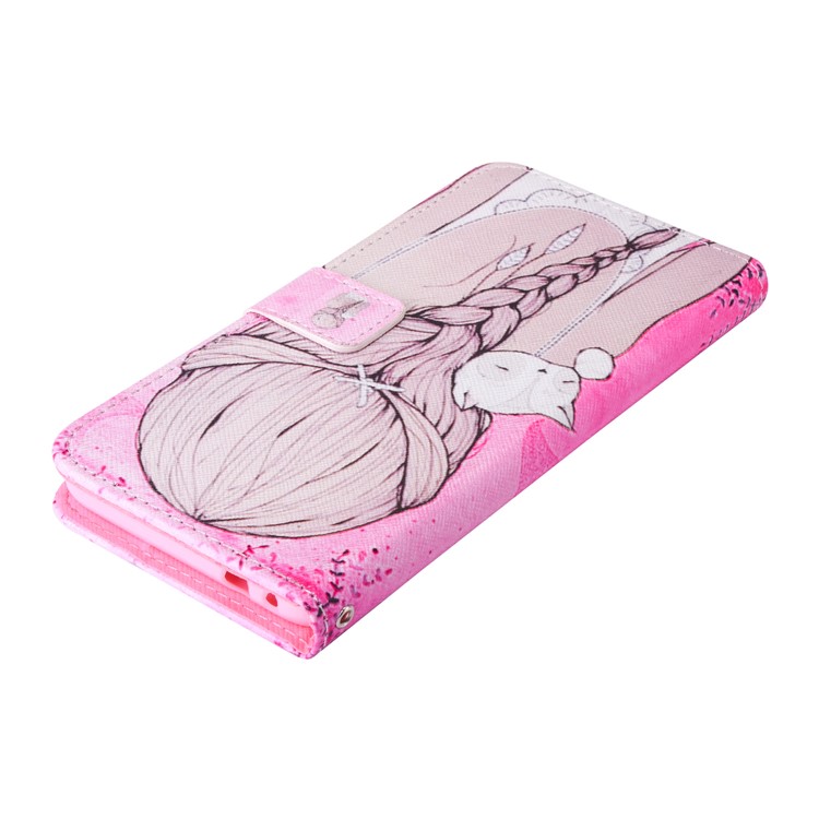 For Huawei P8 Lite (2017) / Honor 8 Lite Patterned Stand Leather Wallet Case - Girl Hugging A Cat-7