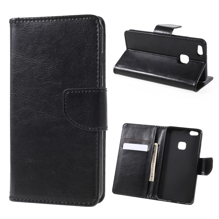 Crazy Horse Texture Leather Wallet Stand Mobile Protective Case for Huawei P10 Lite - Black-1