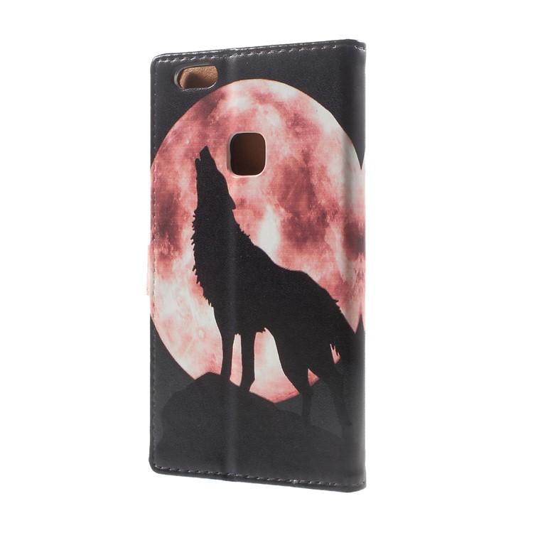 Pattern Printing Leather Wallet Case for Huawei P10 Lite - Wolf Howling at the Moon-2