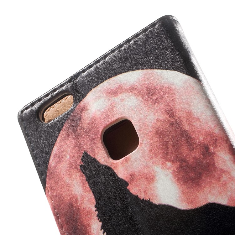 Pattern Printing Leather Wallet Case for Huawei P10 Lite - Wolf Howling at the Moon-8