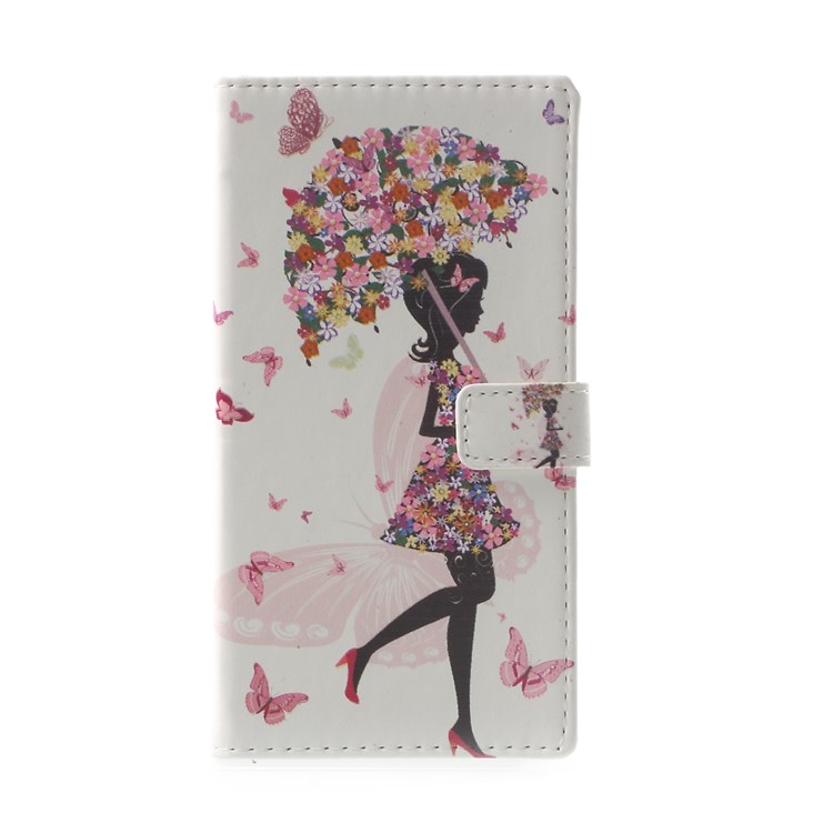 Pattern Printing Leather Wallet Case Cover for Huawei P10 Lite - Flowered Girl Holding Umbrella-1