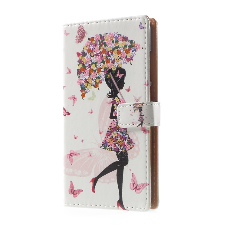 Pattern Printing Leather Wallet Case Cover for Huawei P10 Lite - Flowered Girl Holding Umbrella-2