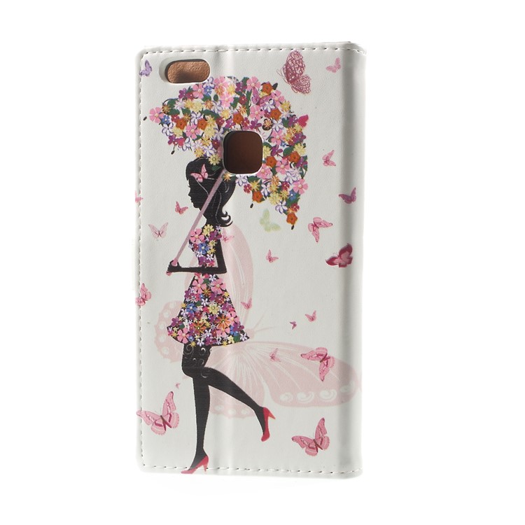 Pattern Printing Leather Wallet Case Cover for Huawei P10 Lite - Flowered Girl Holding Umbrella-3