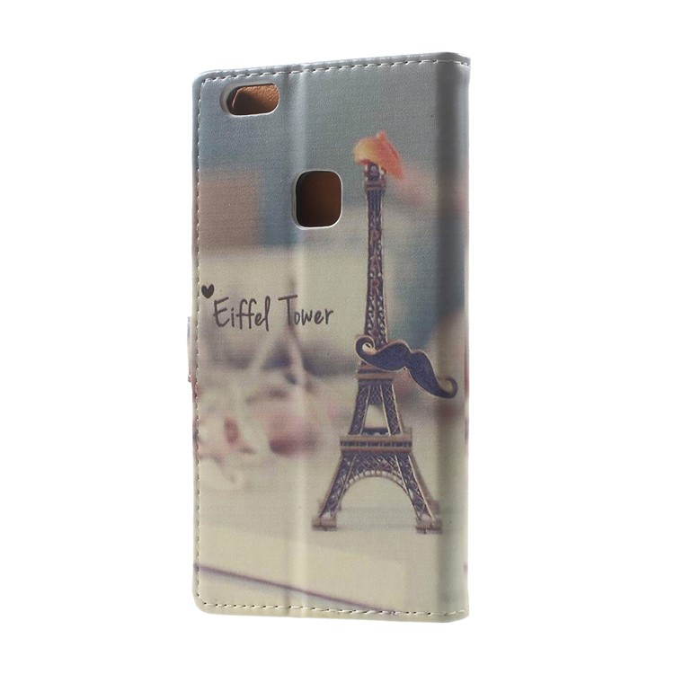 Pattern Printing Leather Wallet Cover Case for Huawei P10 Lite - Eiffel Tower and Mustache-3