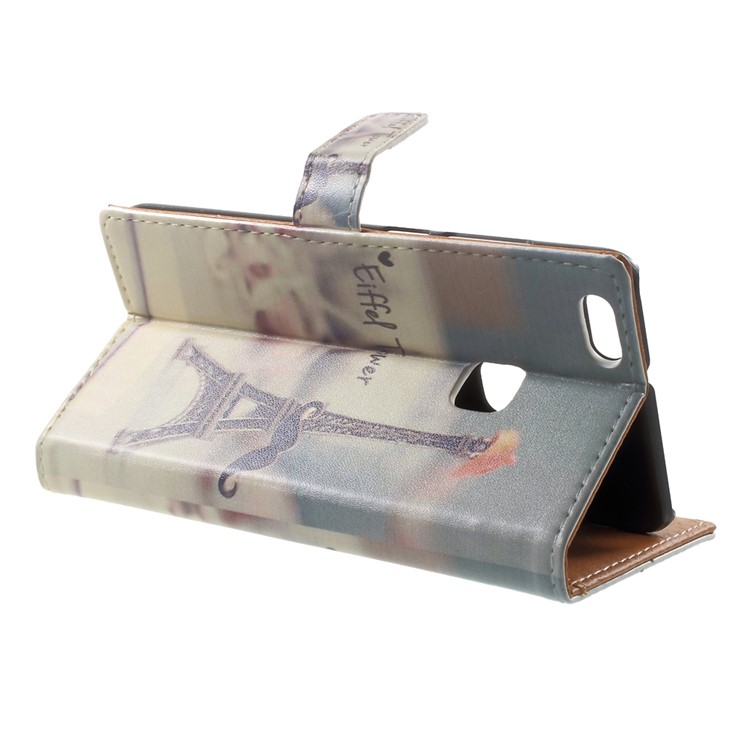 Pattern Printing Leather Wallet Cover Case for Huawei P10 Lite - Eiffel Tower and Mustache-4