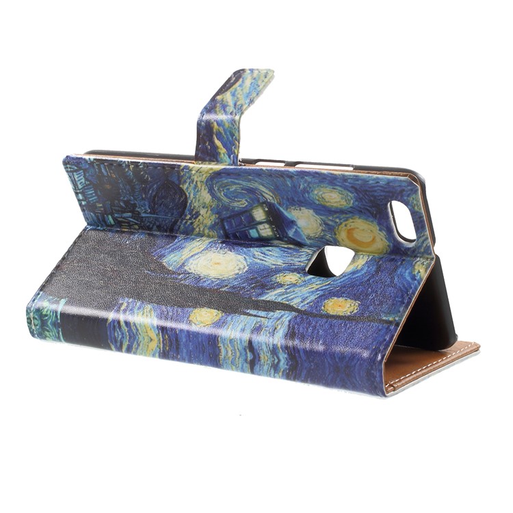 Pattern Printing Leather Wallet Case with Stand for Huawei P10 Lite - Oil Painting-4