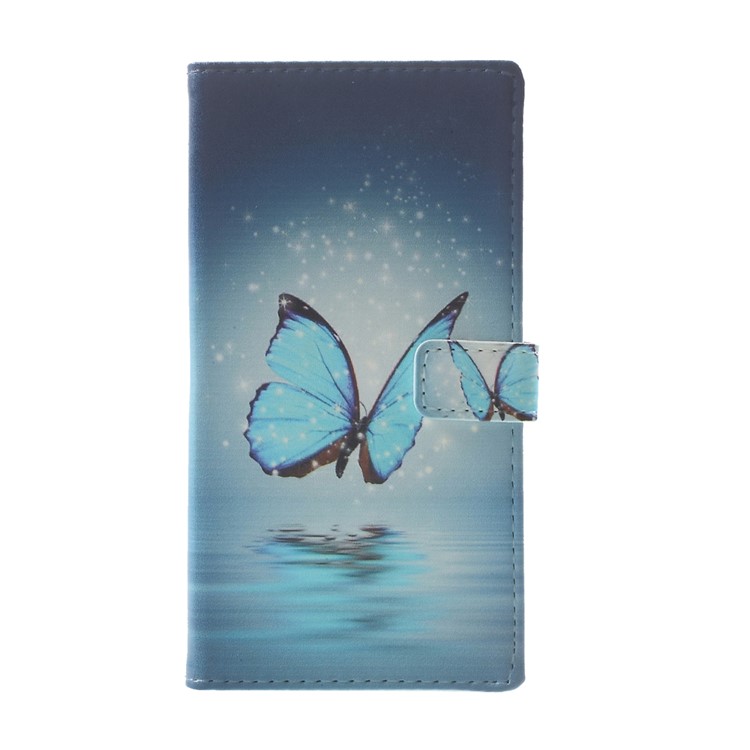 Pattern Printing Leather Card Holder Case for Huawei P10 Lite - Blue Butterfly-1