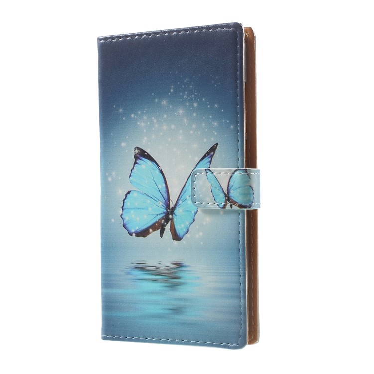 Pattern Printing Leather Card Holder Case for Huawei P10 Lite - Blue Butterfly-2