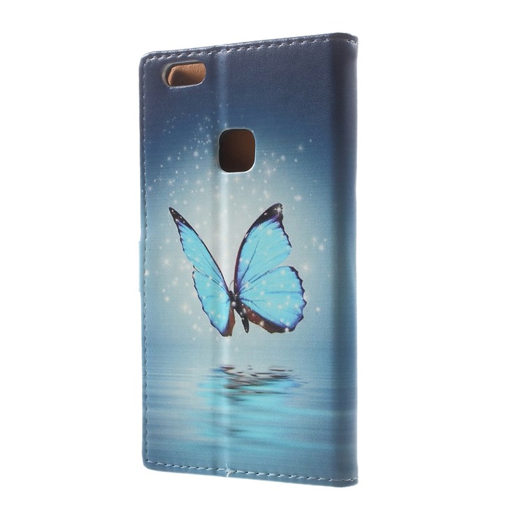 Pattern Printing Leather Card Holder Case for Huawei P10 Lite - Blue Butterfly-3