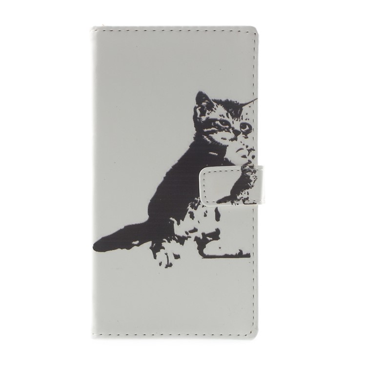 Pattern Printing Magnetic Leather Stand Case for Huawei P10 Lite - Black and White Cat-1