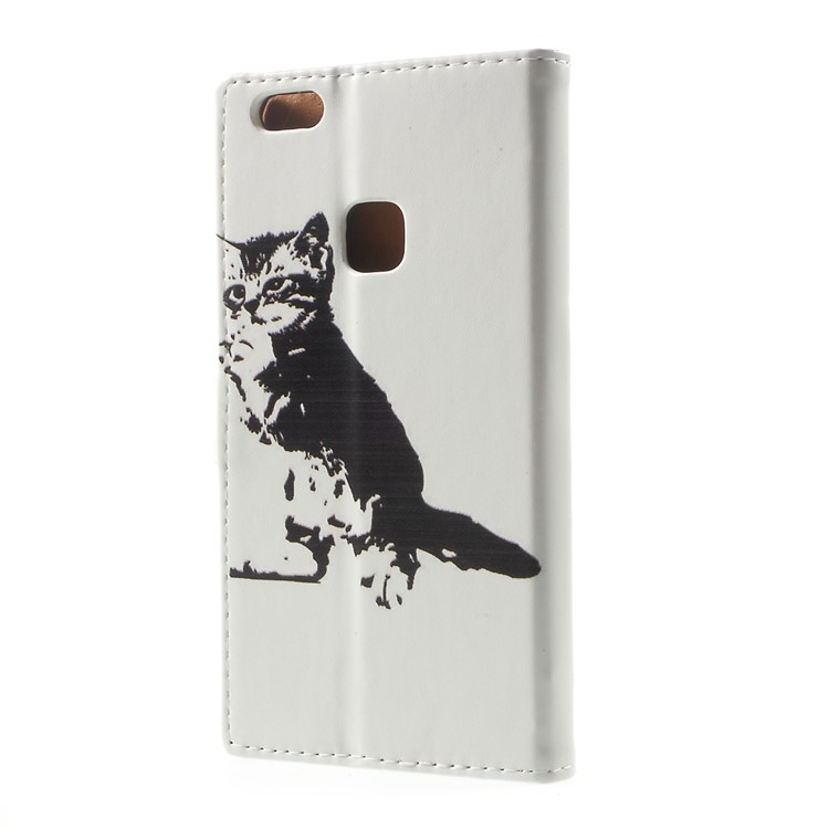 Pattern Printing Magnetic Leather Stand Case for Huawei P10 Lite - Black and White Cat-3