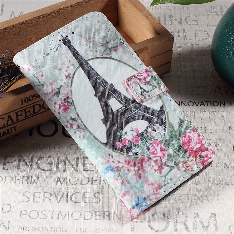 Callfree Card Holder Leather Phone Case for Huawei P10 - Eiffel Tower and Flowers-1