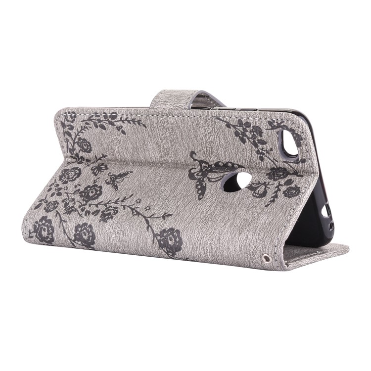 Imprinted Butterfly Flowers Rhinestone Leather Wallet Case for Huawei P8 Lite (2017) / Honor 8 Lite - Grey-4