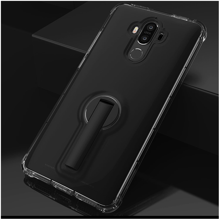 BOW Shock Absorption Clear Soft TPU Shell Casing with ABS Kickstand for Huawei Mate 9 - Black-1