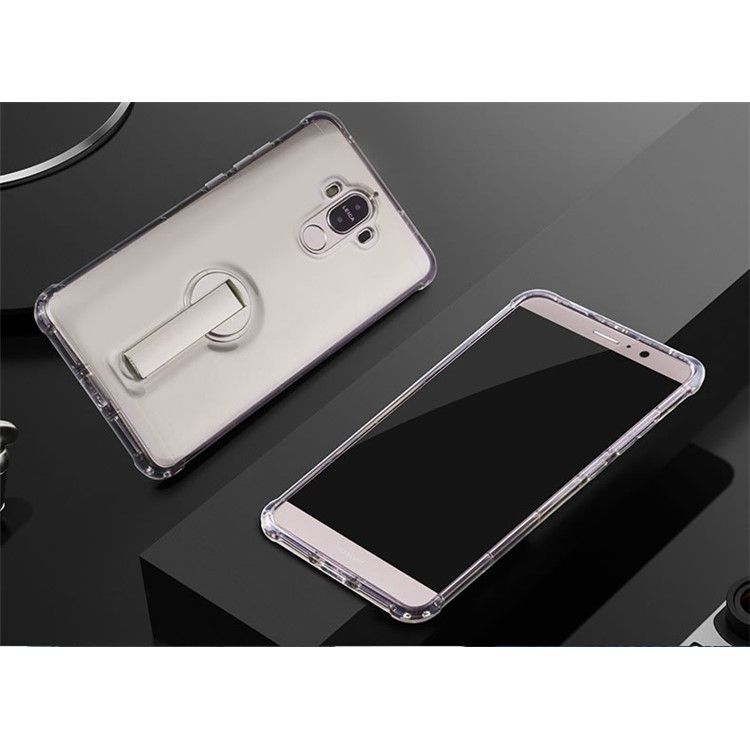 BOW Drop-proof Clear Soft TPU Phone Case with ABS Kickstand for Huawei Mate 9 Pro / Porsche Design - Silver-2