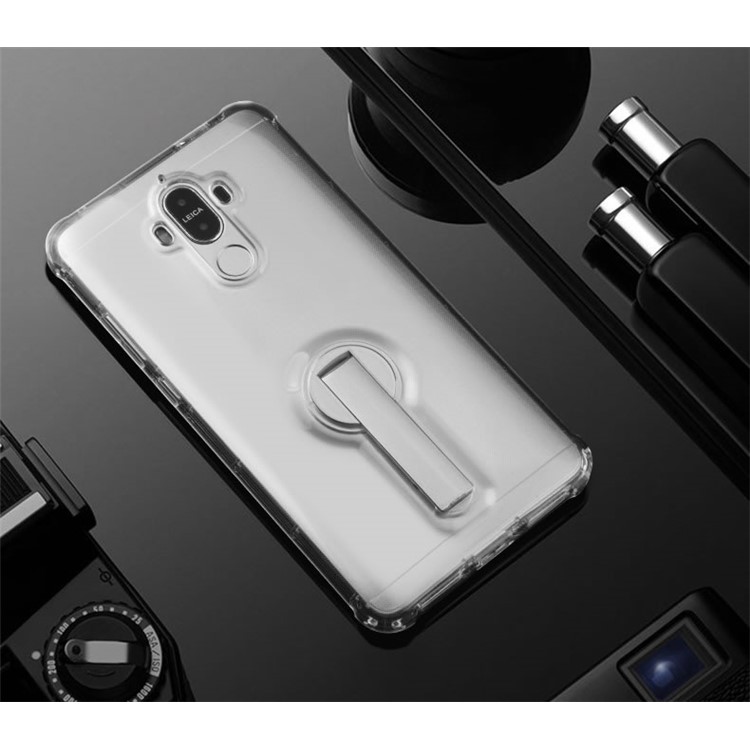BOW Drop-proof Clear Soft TPU Phone Case with ABS Kickstand for Huawei Mate 9 Pro / Porsche Design - Silver-3