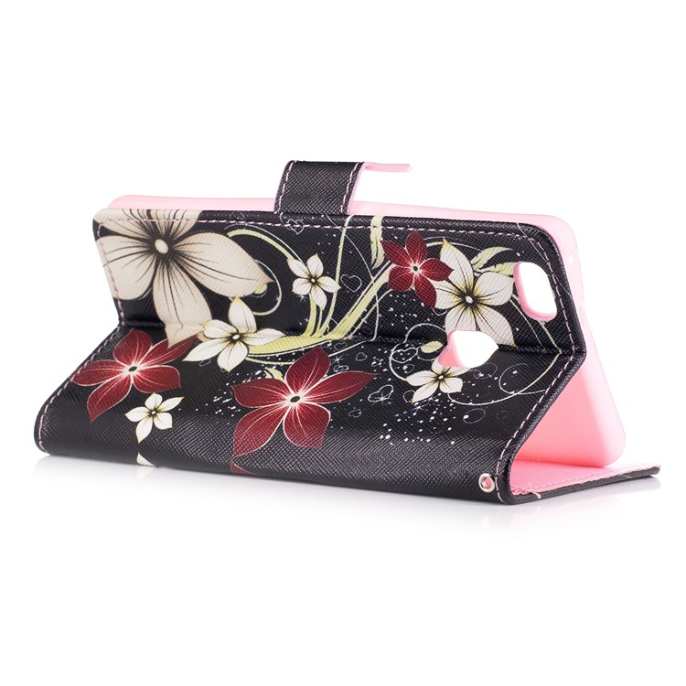 Pattern Printing Leather Card Holder Case for Huawei P9 Lite/G9 Lite - Flowers Pattern-3
