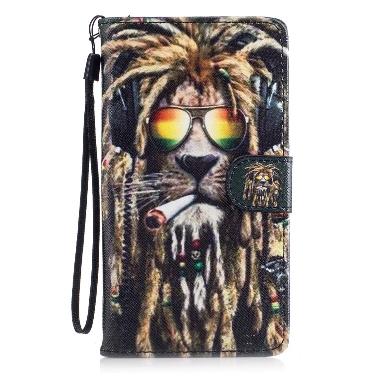 Pattern Printing Leather Wallet Cover Case for Huawei P9 Lite/G9 Lite - Smoking Lion-1