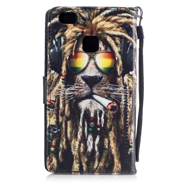 Pattern Printing Leather Wallet Cover Case for Huawei P9 Lite/G9 Lite - Smoking Lion-2