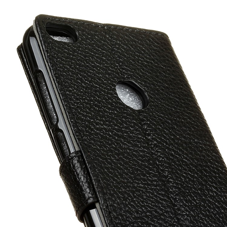 Litchi Grain Genuine Leather Wallet Stand Protective Cover for Huawei P9 Lite (2017) - Black-3