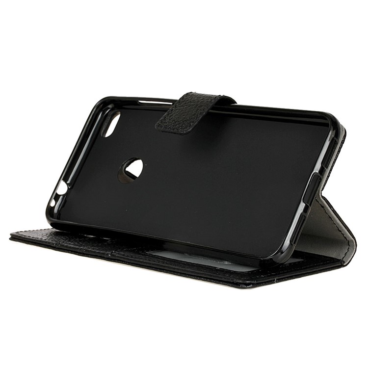 Litchi Grain Genuine Leather Wallet Stand Protective Cover for Huawei P9 Lite (2017) - Black-5